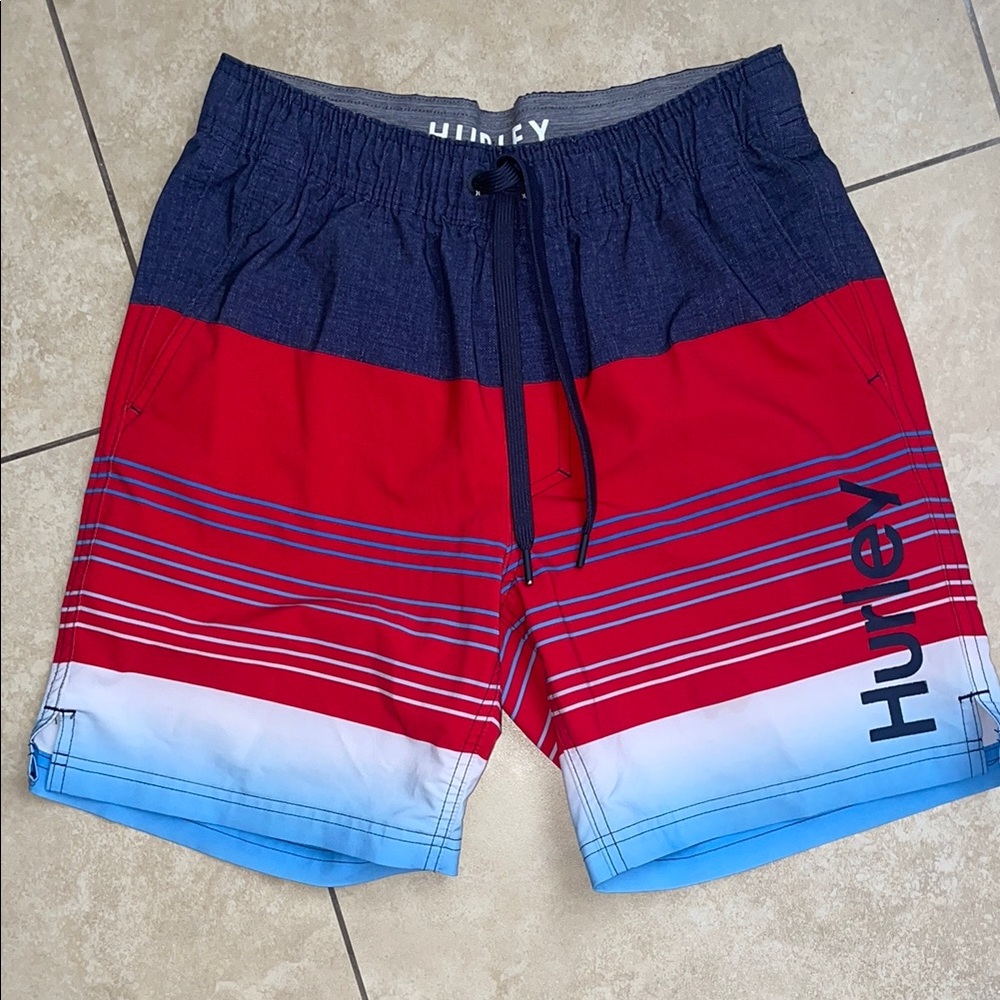 Hurley Stripped Red and Blue Board Shorts Swimwear 
Size Small